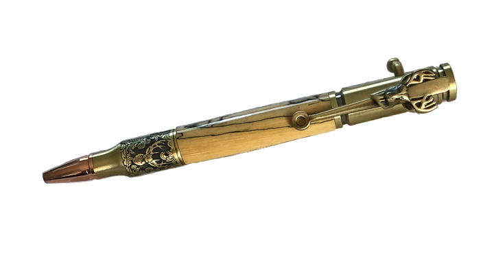 1766  Antique Brass/Tamarind Wood. Deer Hunter Bolt Action Pen - Handcrafted pen by J&H Novelties