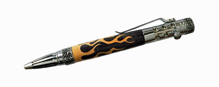 1803  Gearshift Pen with Flame Inlay. - Handcrafted pen by J&H Novelties