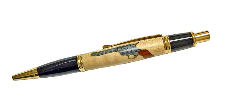 1921 Gatsby Grip Revolver Inlay Click Pen24kt Gold or Rhodium Finish - Handcrafted pen by J&H Novelties