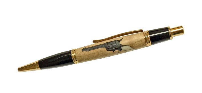1922 Gatsby Ivory Grip Revolver Inlay Click Pen24kt Gold - Handcrafted pen by J&H Novelties