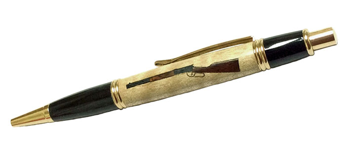 1923 Gatsby Winchester Rifle Inlay Click Pen24kt Gold - Handcrafted pen by J&H Novelties