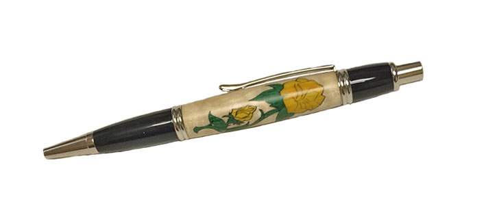 1936 Yellow Rose laser-cut Inlay - Handcrafted pen by J&H Novelties