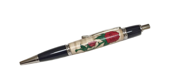 1938 Red Rose laser-cut Inlay - Handcrafted pen by J&H Novelties