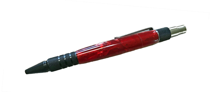 2037  Dura-Click EDC Pencil in Black Anodized Aluminum, shown in Fire Feather Acrylic. - Handcrafted pen by J&H Novelties