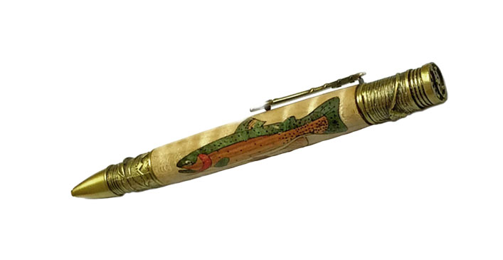 1740Fly Fishing Twist Pen Cutthroat Trout Inlay. - Handcrafted pen by J&H Novelties
