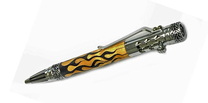 1804Gearshift Pen with Flame Inlay - Handcrafted pen by J&H Novelties