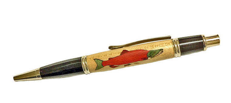 1920 Gatsby Click PenRhodium, Salmon Inlay - Handcrafted pen by J&H Novelties