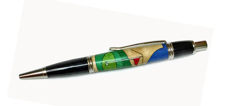 1925 Gatsby Rhodium Click Penwith Golf Laser Cut Inlay - Handcrafted pen by J&H Novelties