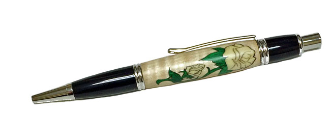 1935 White Rose laser-cut Inlay - Handcrafted pen by J&H Novelties