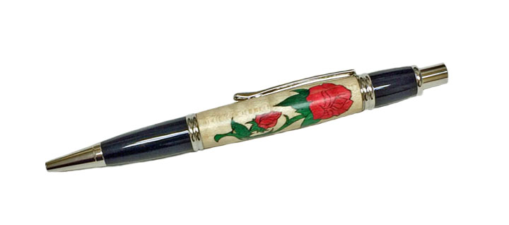 1937 Pink Rose laser-cut Inlay - Handcrafted pen by J&H Novelties