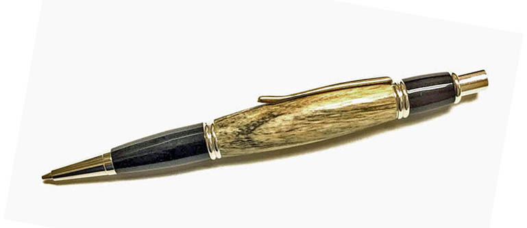 1941 Gatsby Click PenRhodium, Spalted Hackleberry - Handcrafted pen by J&H Novelties