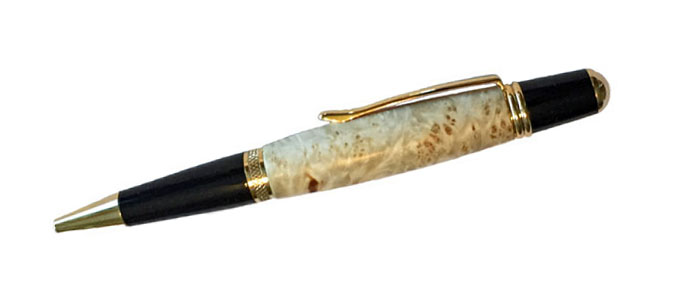 1960 The Gatsby Twist Pen24kt Gold T/Nin Clear Buckeye Burl - Handcrafted pen by J&H Novelties