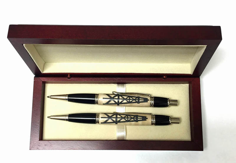 2290 Gatsby Click Pen & Pencil Set24kt Gold, Laser Cut Derrick Inlay - Handcrafted pen by J&H Novelties